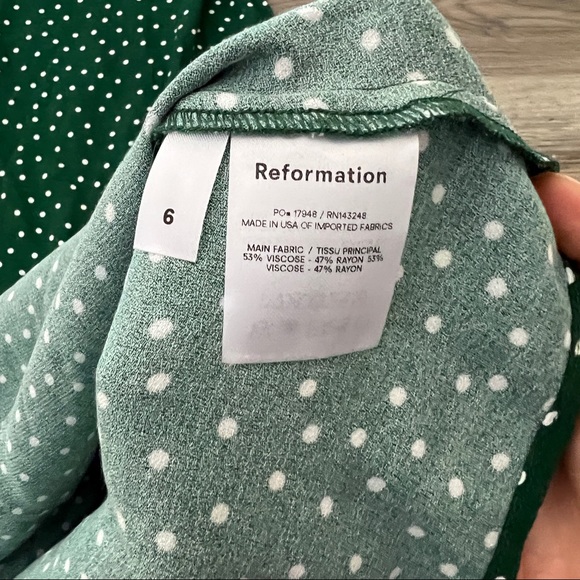 Reformation Avalon Slip Midi Dress Green Polka Dot sz 6 - Picture 5 of 7